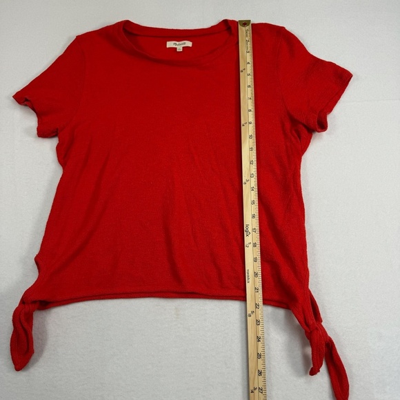 Madewell Short Sleeve Side Tie Bottom Womens Size Medium Red Guaze TexturedMadew - Picture 7 of 8